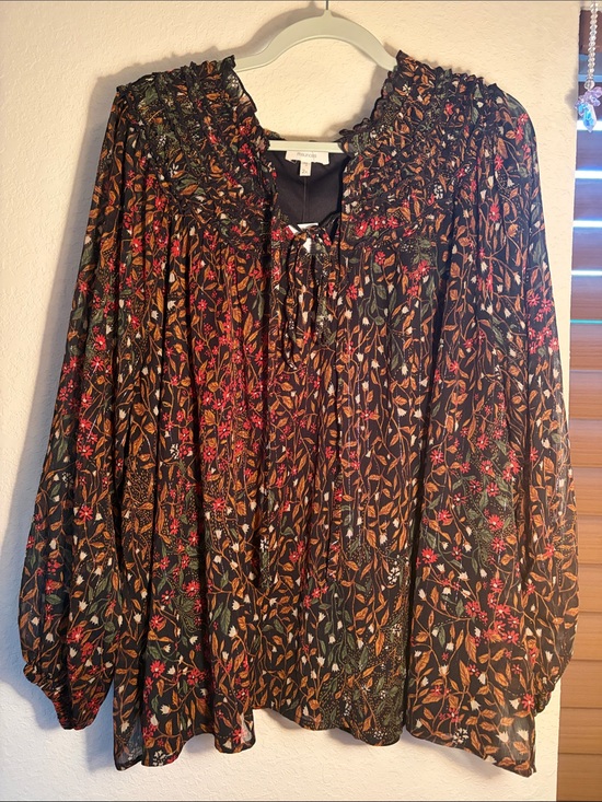 Maurices Tops - NWT Maurices Black Floral Peasant Tunic with Orange, Pink, Green Accents Size 2X